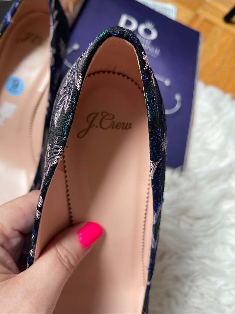 J. Crew Colette Jacquard Embellished Pumps Navy Floral Jacquard Pointed-T - Picture 7 of 12